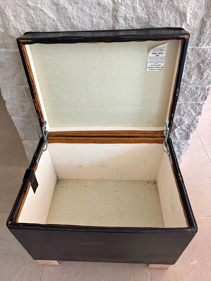 Vintage Storage Ottoman / Blanket Box – Black Vinyl Upholstered