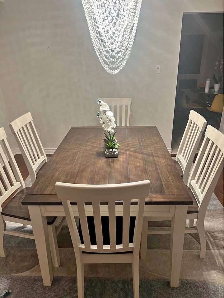 Two-Tone Wooden Dining Table Set with 6 Chairs