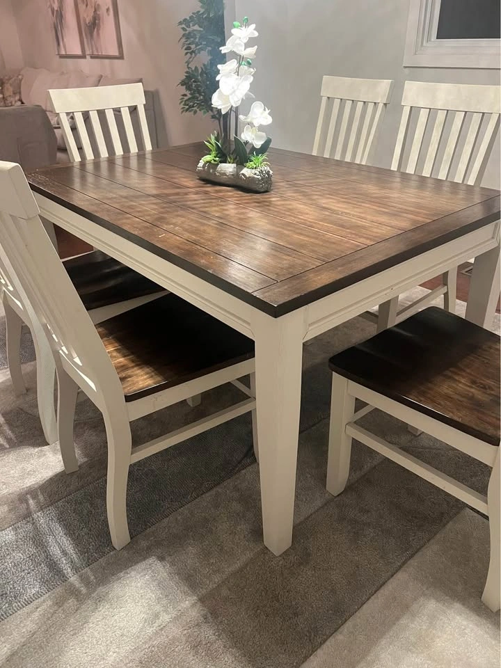 Two-Tone Wooden Dining Table Set with 6 Chairs - photo 5