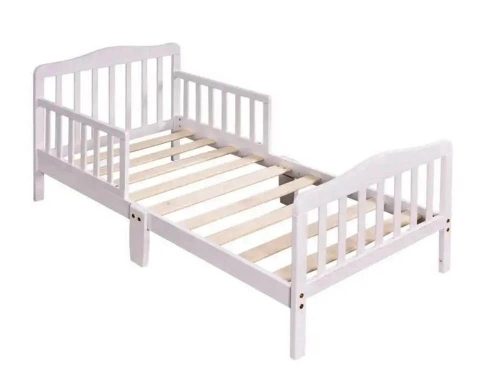 White Wooden Toddler Bed with Mattress