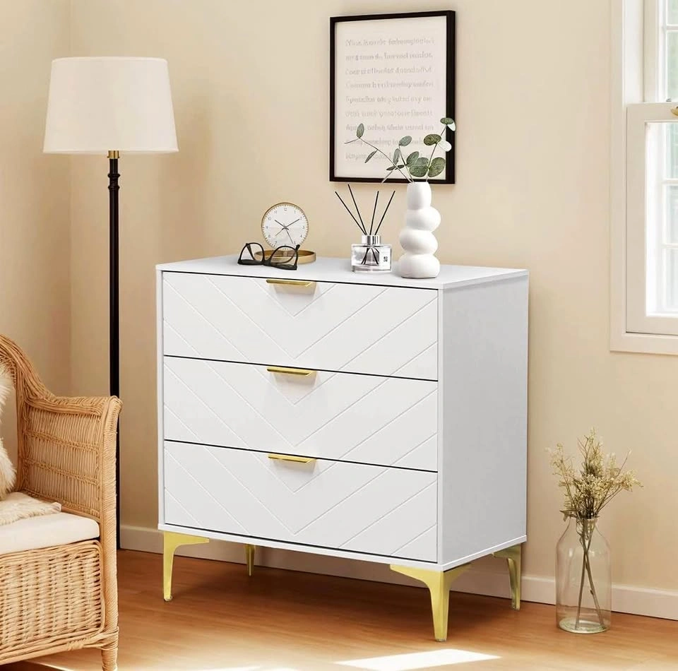 Modern White & Gold 3-Drawer Dresser