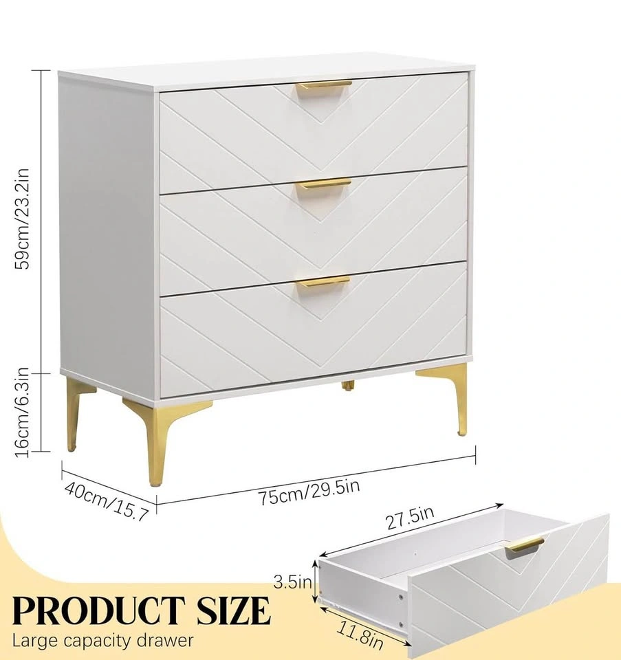 Modern White & Gold 3-Drawer Dresser - photo 5