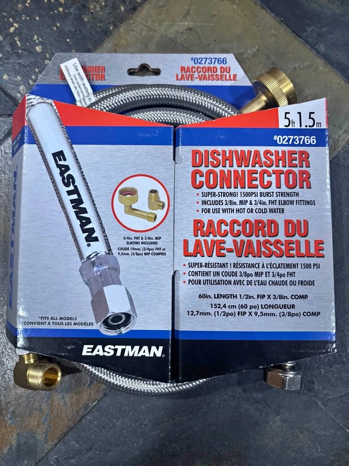 Brand New Eastman 5ft Braided Stainless Steel Dishwasher Connect