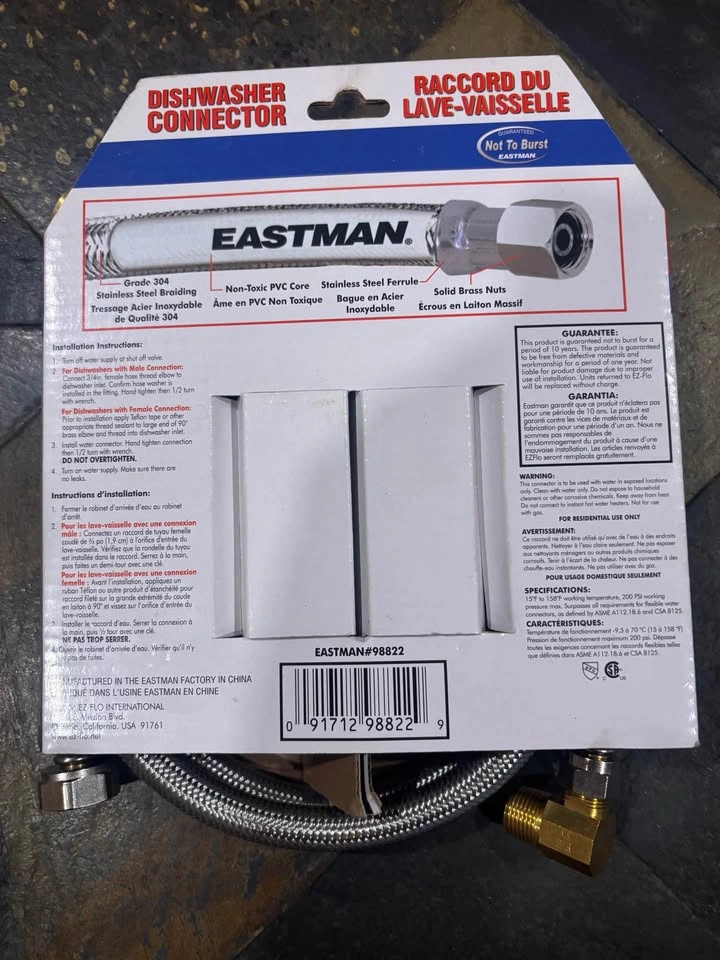 Brand New Eastman 5ft Braided Stainless Steel Dishwasher Connect - photo 2