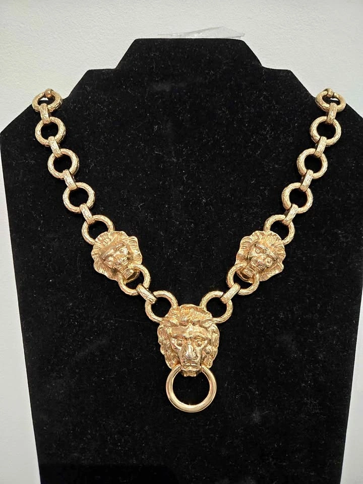 Kenneth Jay Lane KJL Triple Lion Head Necklace Vintage