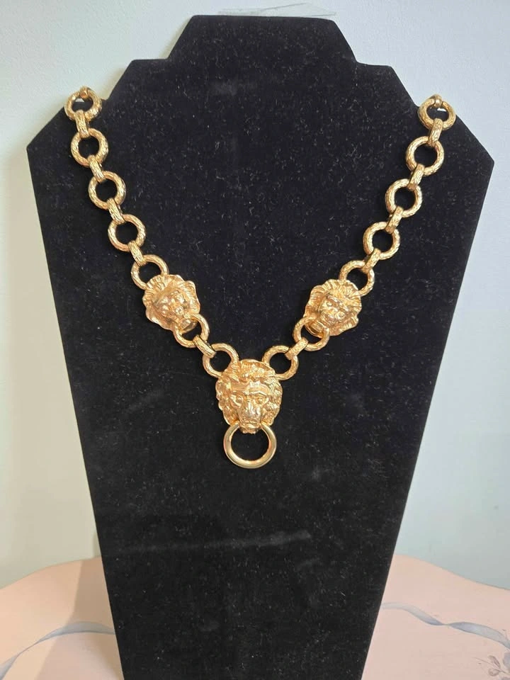 Kenneth Jay Lane KJL Triple Lion Head Necklace Vintage - photo 2