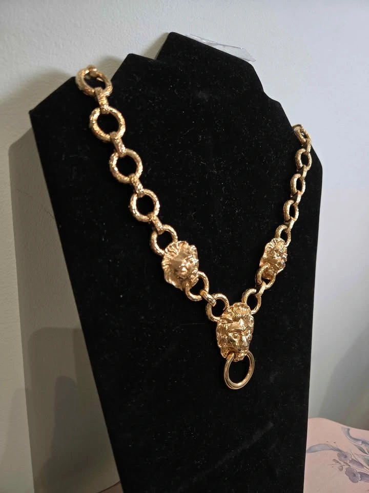 Kenneth Jay Lane KJL Triple Lion Head Necklace Vintage - photo 3