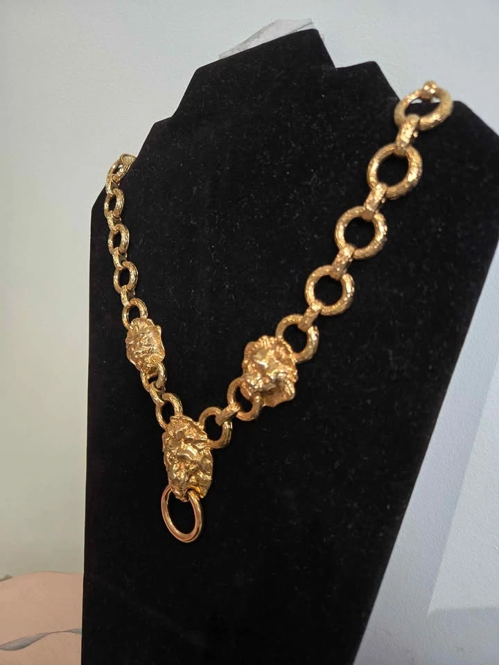 Kenneth Jay Lane KJL Triple Lion Head Necklace Vintage - photo 4