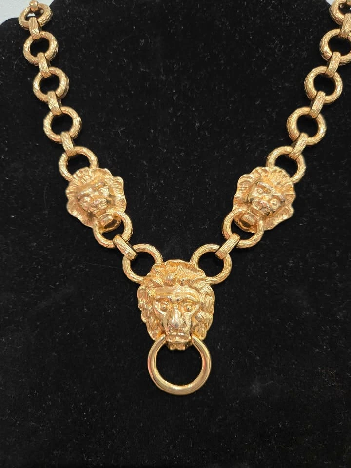 Kenneth Jay Lane KJL Triple Lion Head Necklace Vintage - photo 5