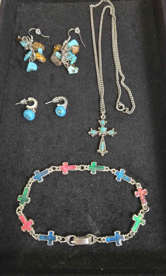 Jewelry Lot: Cross Bracelet, Necklace, and Earrings - photo 2