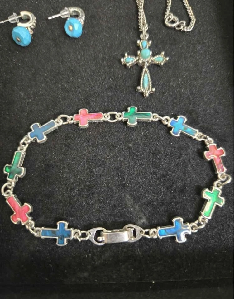 Jewelry Lot: Cross Bracelet, Necklace, and Earrings - photo 3