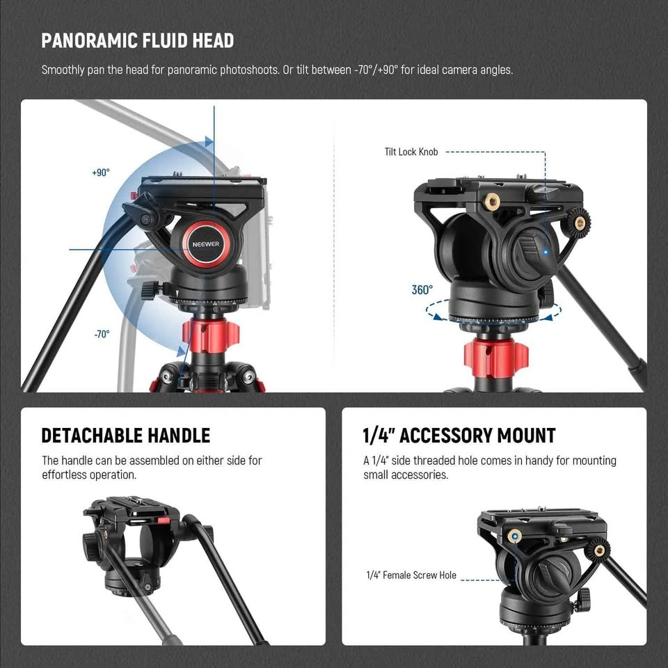 NEEWER TP72A Fluid Head Video Tripod Monopod - photo 2