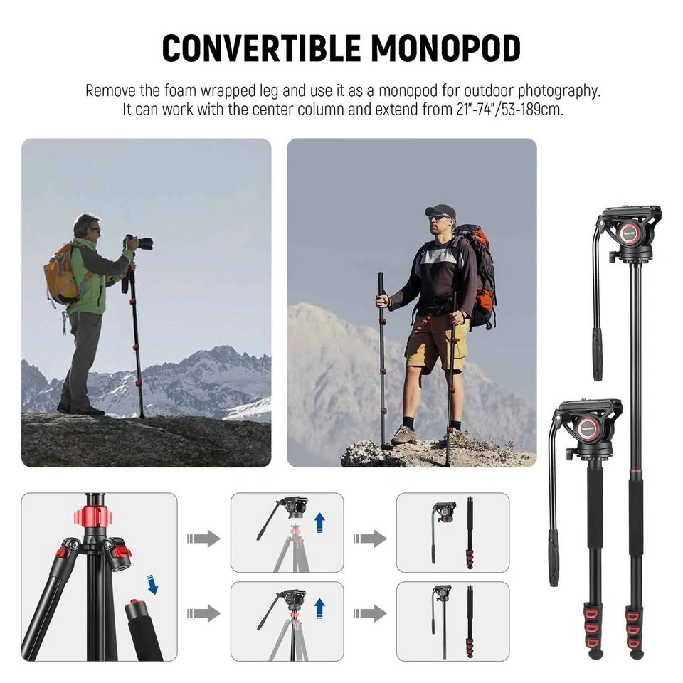 NEEWER TP72A Fluid Head Video Tripod Monopod - photo 5