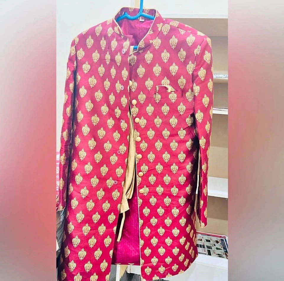 Men's Maroon and Gold Sherwani Jacket