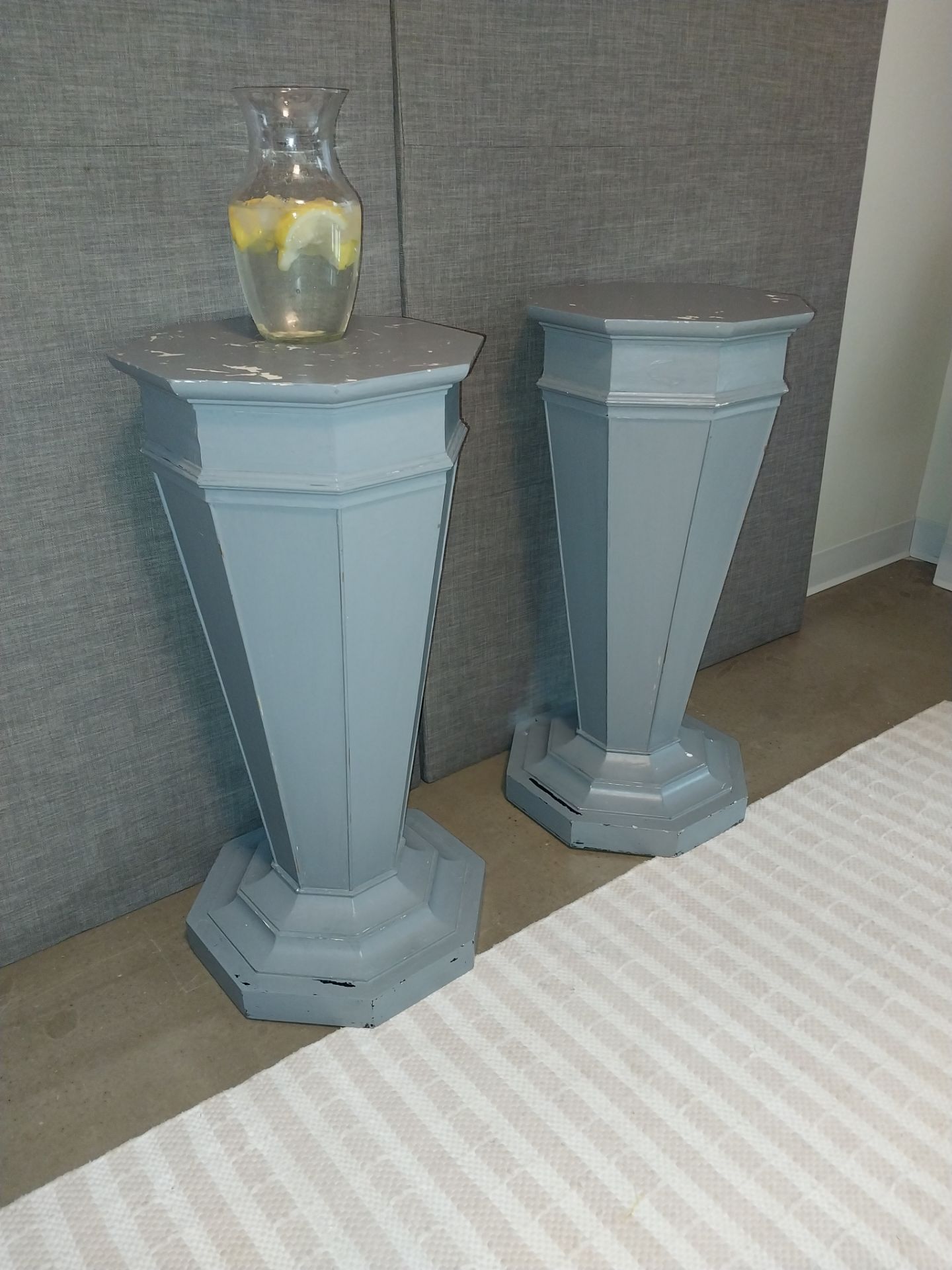 Large Gray Pedestal Stands – Matching Pair – 35.25" Tall