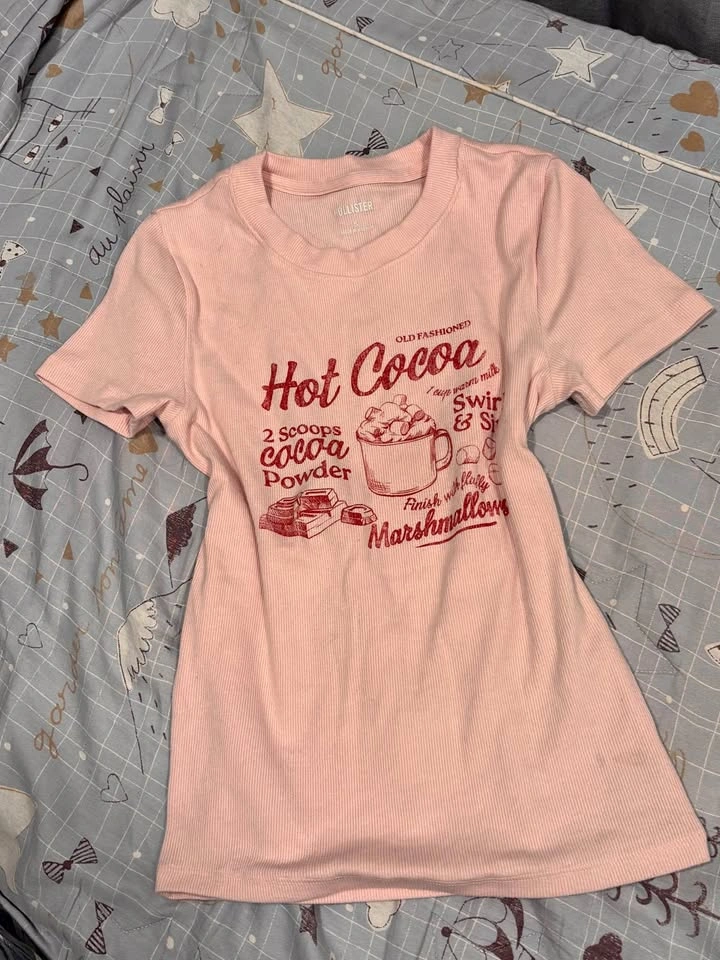 Hollister Pink Hot Cocoa Graphic Ribbed T-Shirt Size S