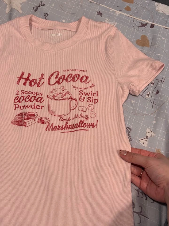 Hollister Pink Hot Cocoa Graphic Ribbed T-Shirt Size S - photo 2