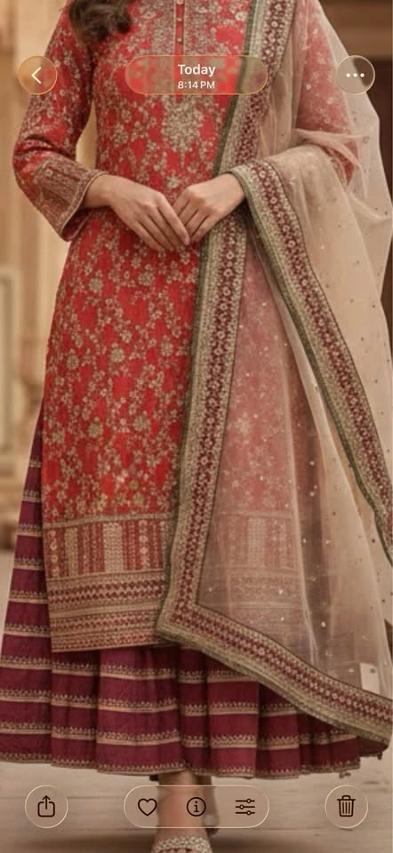 Embroidered Rust and Maroon Designer Party Dress - photo 2