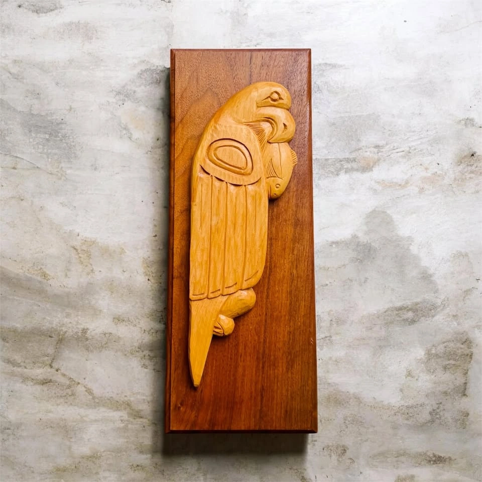 Hand-Carved Northwest Coast Style Bird Wall Plaque