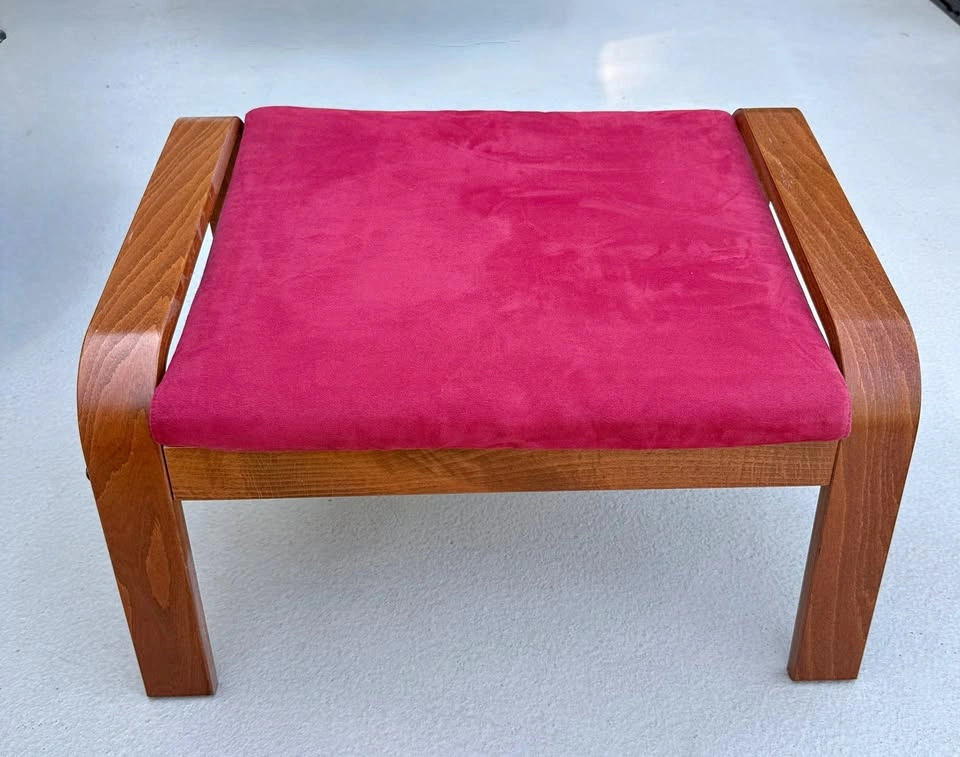 IKEA POÄNG Footstool – Dark Wood & Red Cushion – $50
