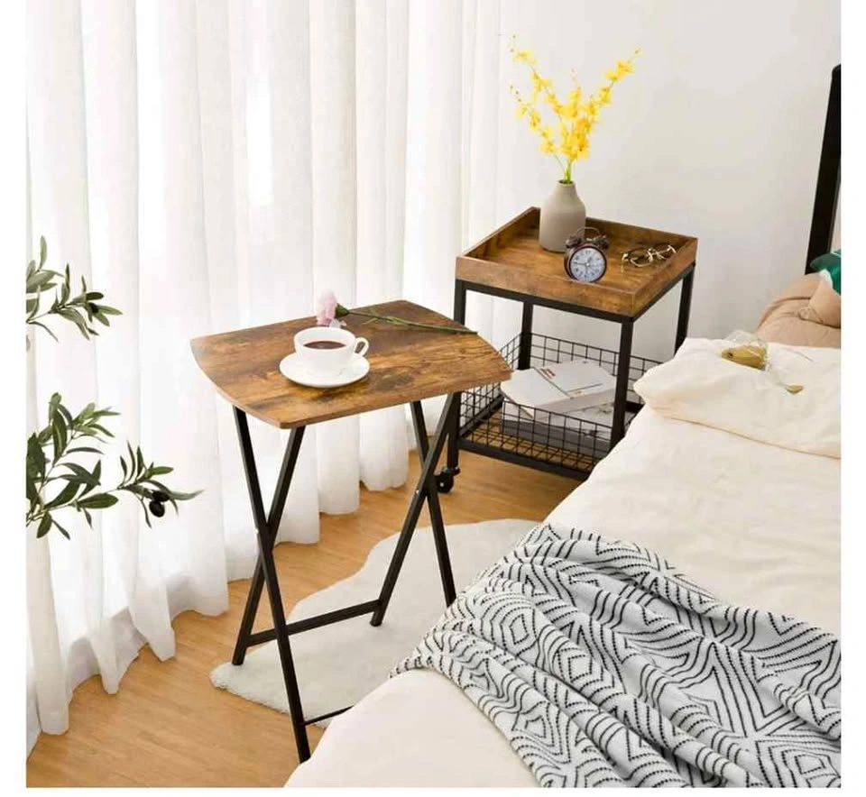 Foldable brown side snack table