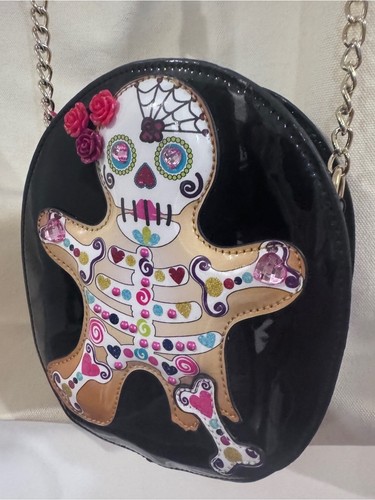 Betsey Johnson Black Patent Sugar Skull Crossbody Bag