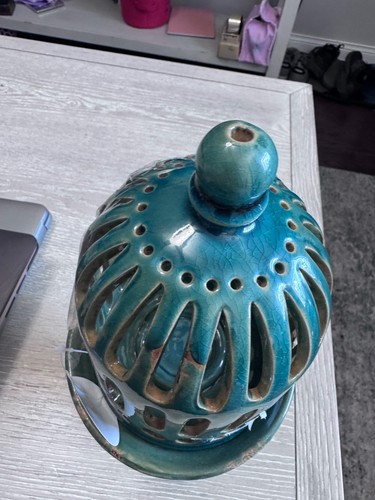 Turquoise Ceramic Candle Holder with Ventilated Lid - photo 2