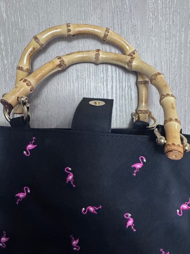 Tianni black flamingo tote bag with bamboo handles - photo 2