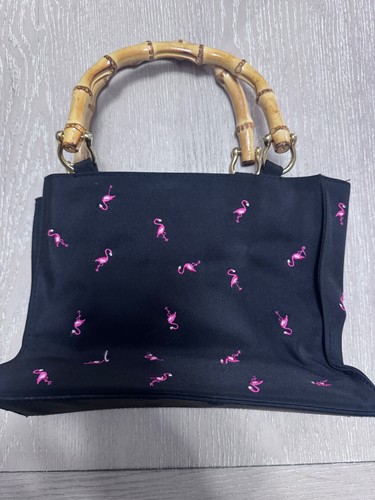 Tianni black flamingo tote bag with bamboo handles - photo 4