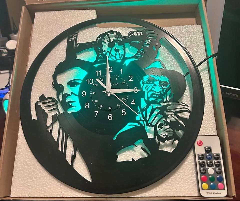 Vinyl Record Horror Movie Wall Clock - LED Backlit