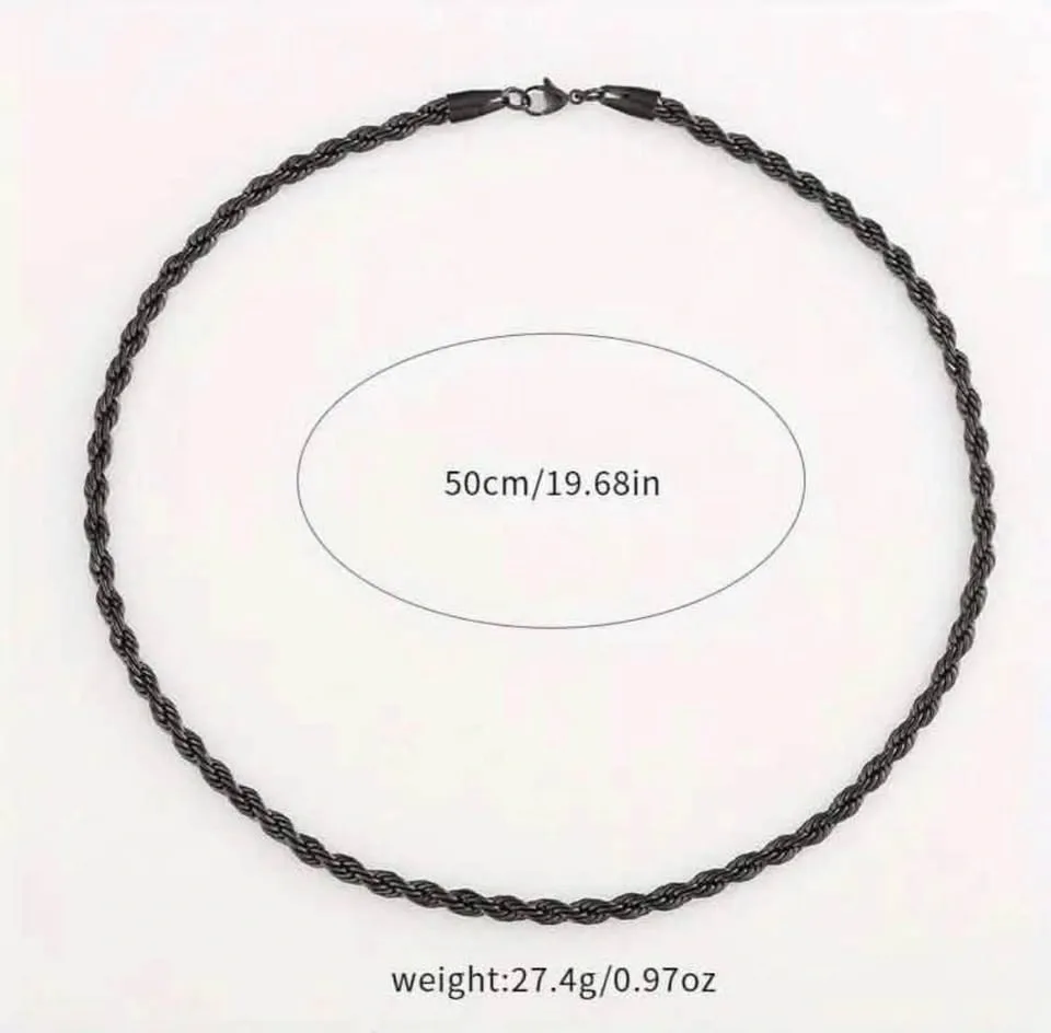 Black Titanium Steel Chain 19.68” 3mm Men's Necklace - photo 4