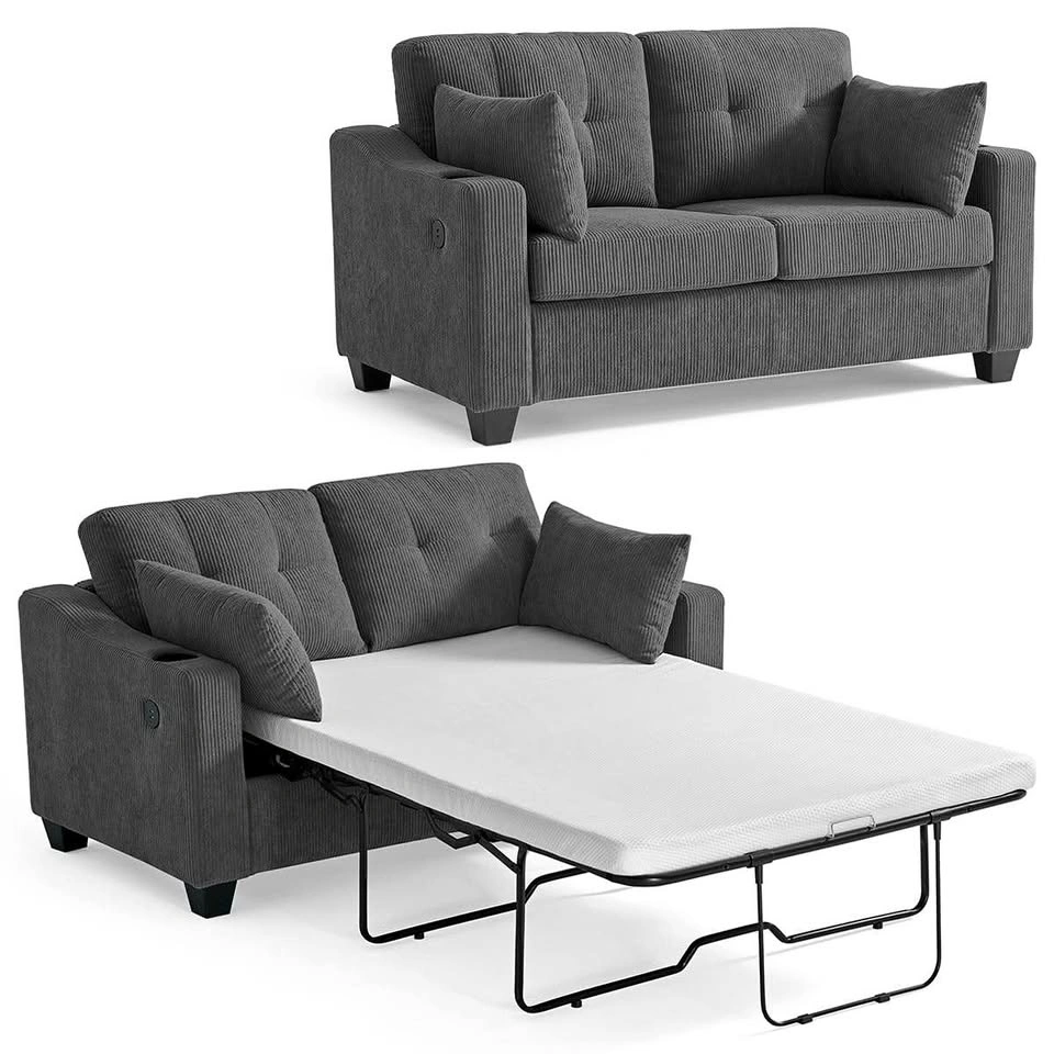 CHIC HOUSE Full Size Pull Out Sleeper Sofa Bed – Dark Grey