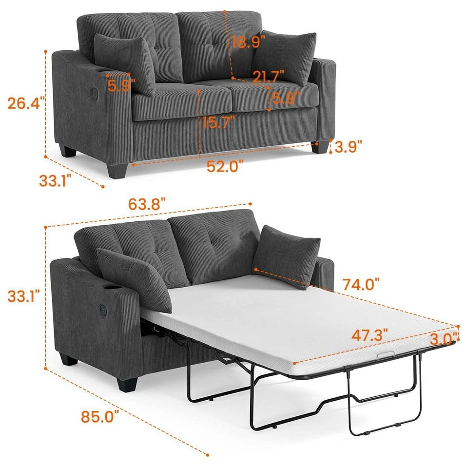 CHIC HOUSE Full Size Pull Out Sleeper Sofa Bed – Dark Grey - photo 3