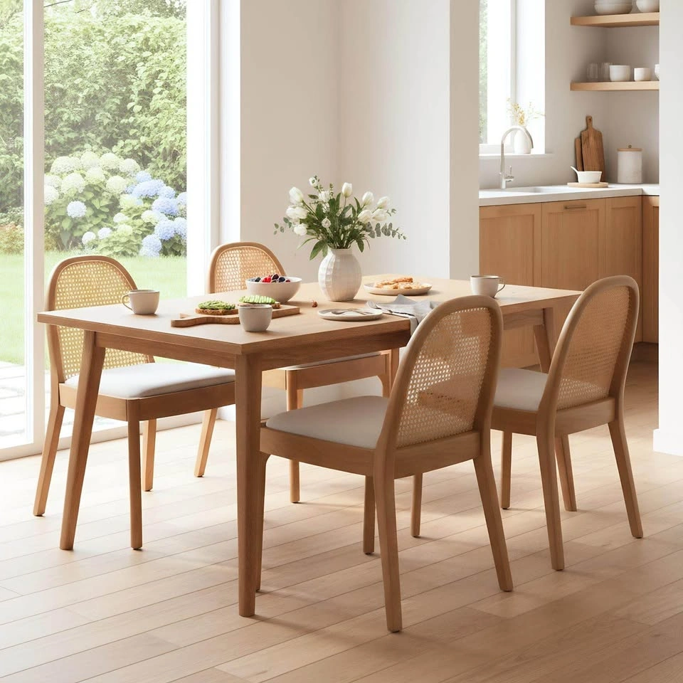 Set of 2 Rattan Dining Chairs with Upholstered Seats – Beige - photo 2