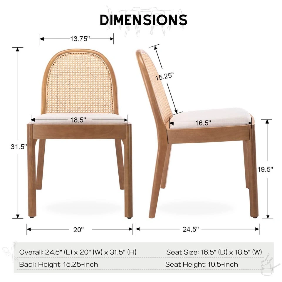 Set of 2 Rattan Dining Chairs with Upholstered Seats – Beige - photo 3