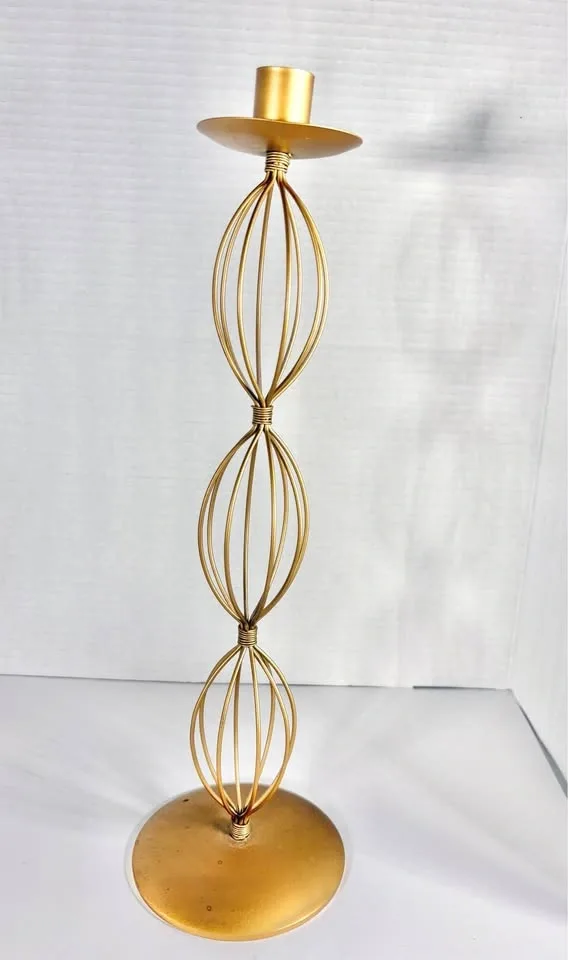 Set of 3 Gold Metal Wire Candlestick Holders - photo 2