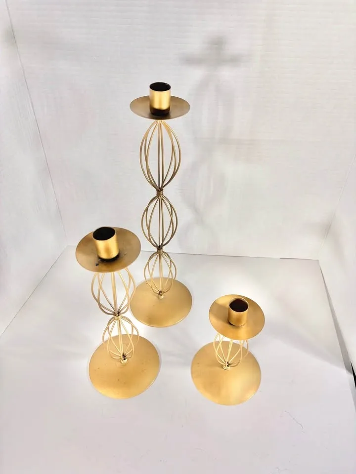 Set of 3 Gold Metal Wire Candlestick Holders - photo 5