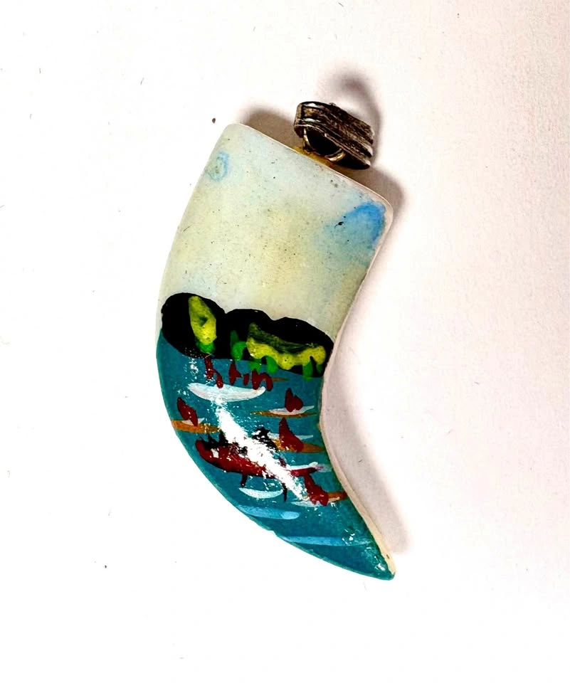 Hand-Painted Mother of Pearl Shell Claw Pendant