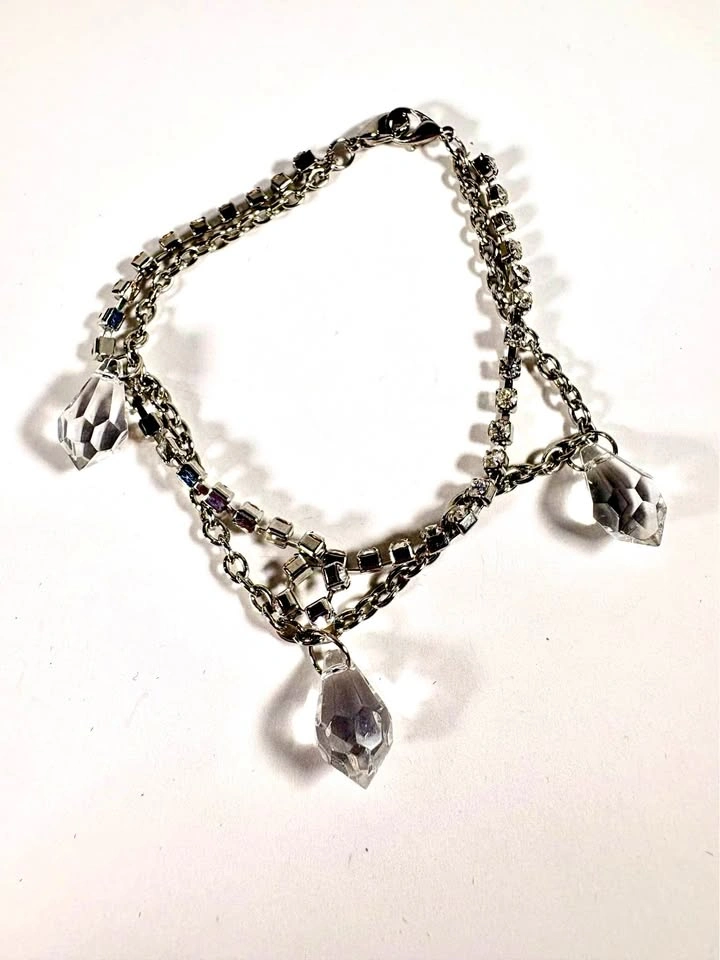 Silver-Toned Rhinestone Bracelet with Crystal Charms