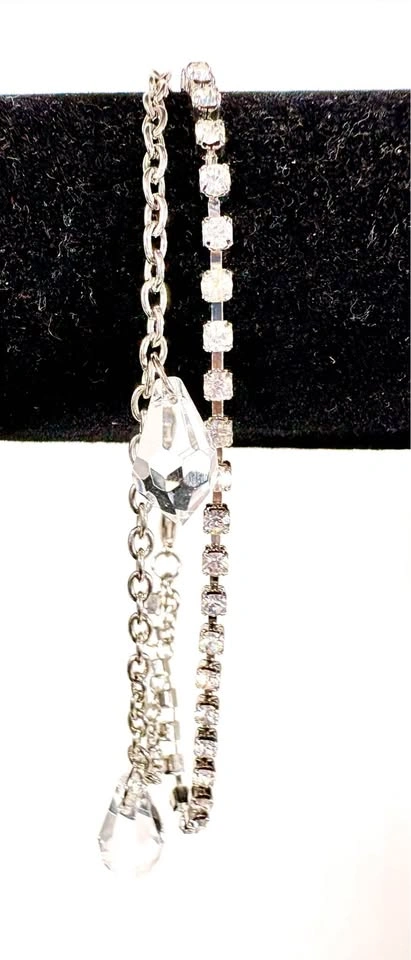 Silver-Toned Rhinestone Bracelet with Crystal Charms - photo 2