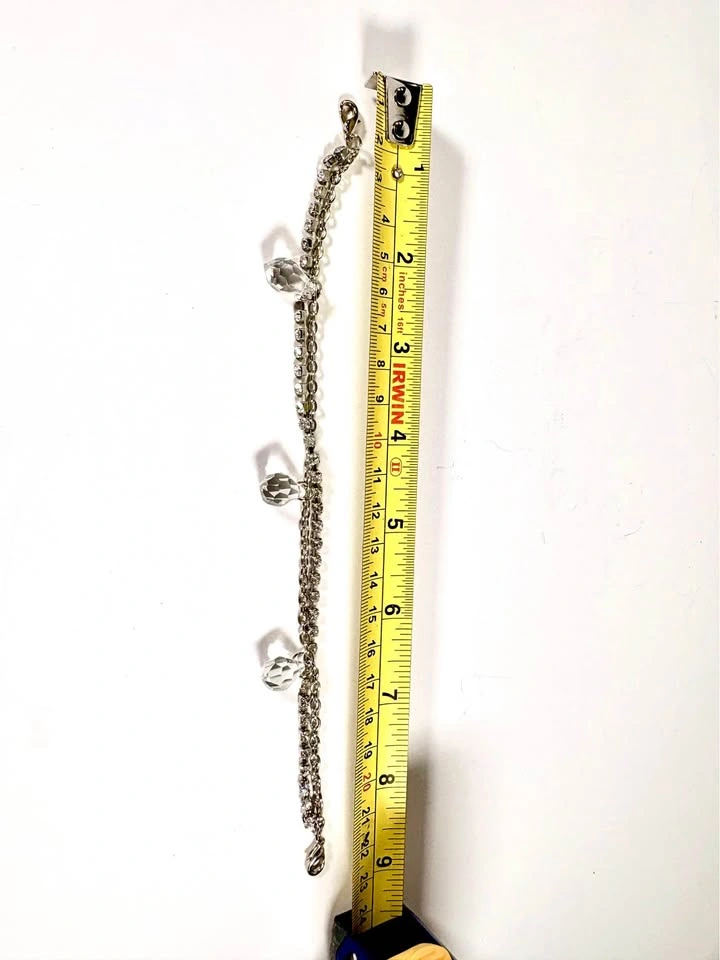 Silver-Toned Rhinestone Bracelet with Crystal Charms - photo 3