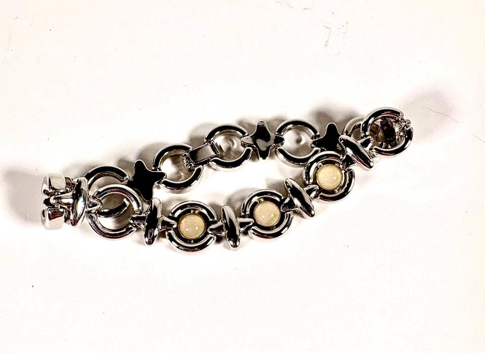 Silver-Tone Cabochon Link Bracelet