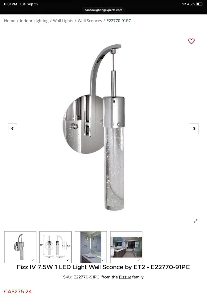 ET2 Fizz IV LED Light Wall Sconce Fixture