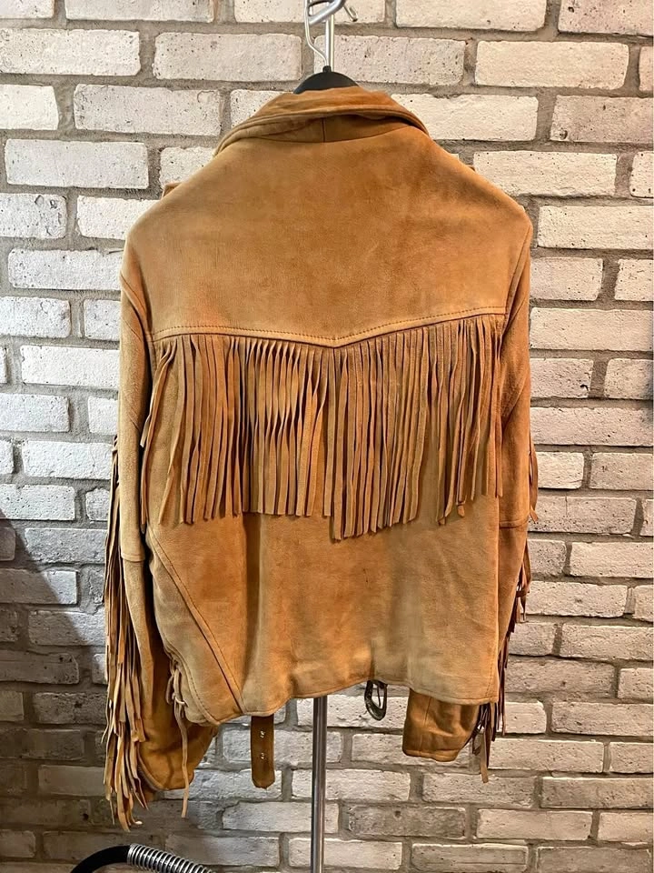 Vintage Buckskin Fringe Biker Jacket (S) - 1990