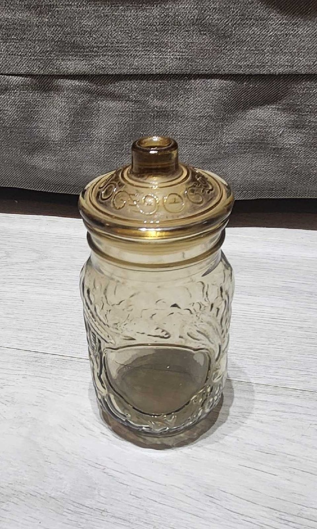Vintage 1970 Italian Fruit Embossed Smoked Glass Jar
