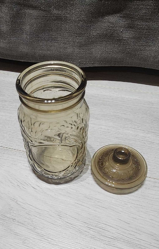 Vintage 1970 Italian Fruit Embossed Smoked Glass Jar - photo 2
