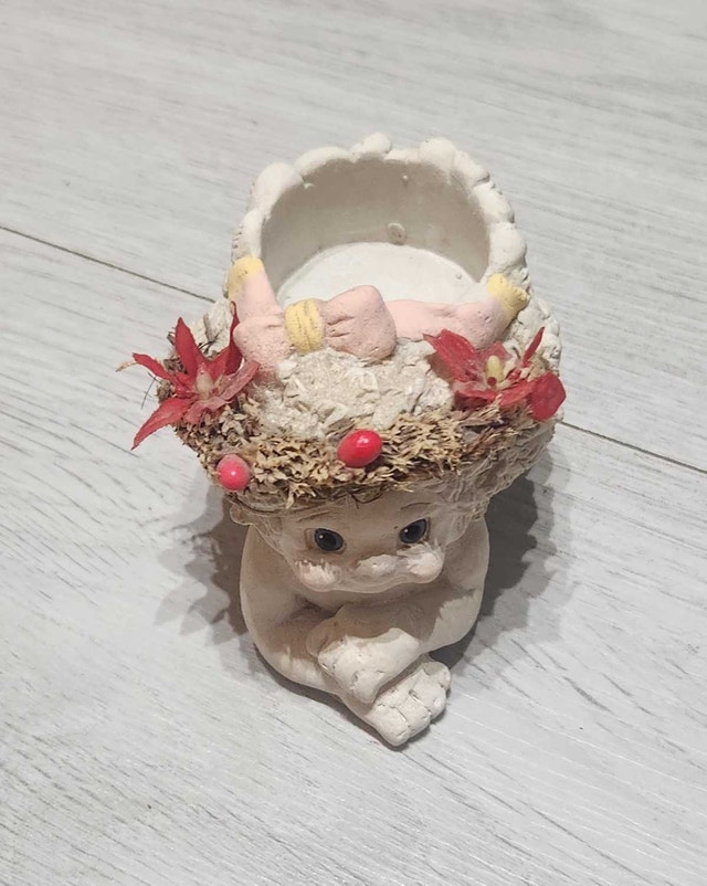 Vintage Dreamsicle Cherub Figurine #137 Small Candle Holder