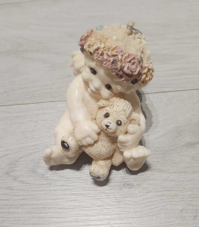 Vintage Dreamsicle Cherub Candle "Love My Teddy"