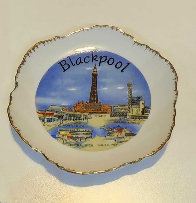 Vintage Blackpool Seaside Decorative Plate With Gold Trim