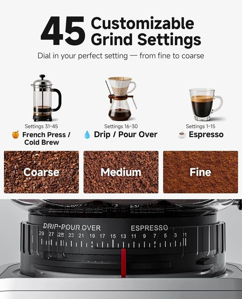 AOBOSI Electric Burr Coffee Grinder – 45 Grind Settings - photo 4